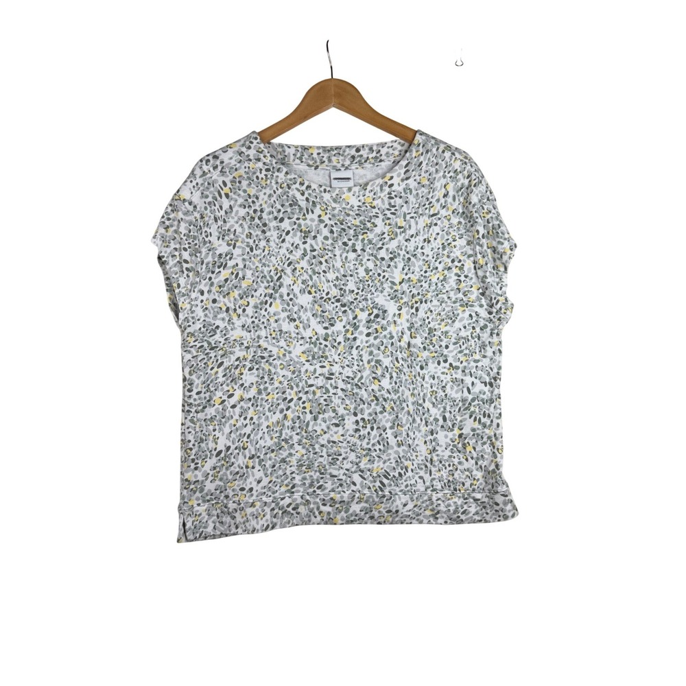Chicos Pebbles Abstract Short Sleeve Shirt size 1 (US Medium) Gray